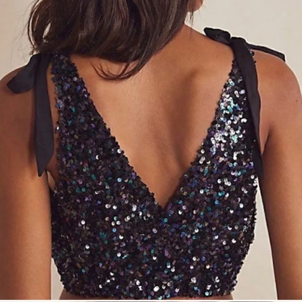 Intimatley Free People BIG NIGHT Tie Shoulder Crop Top - Picture 2 of 7